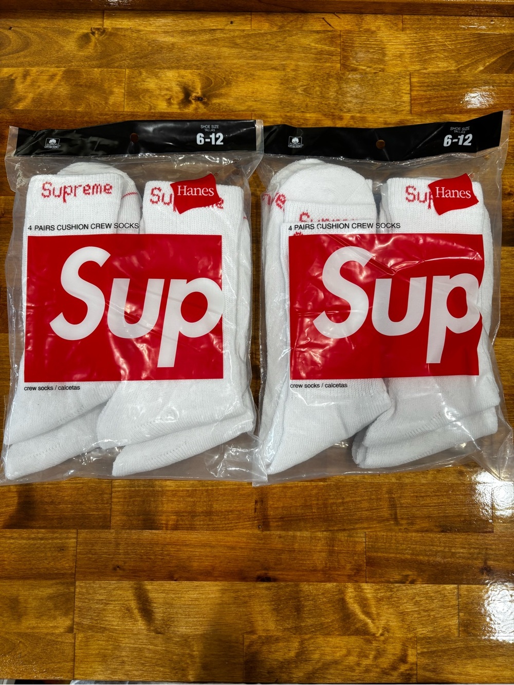 Hanes White Crew Socks with Red Branding - Pack of 8 (2 4-Packs)